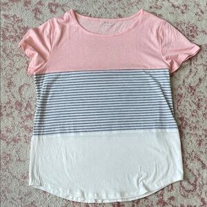 Cunlin Pink, Gray, and White Striped Tee